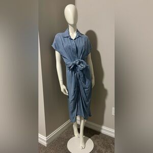 Vici Denim Blue Tie-Front Midi Dress